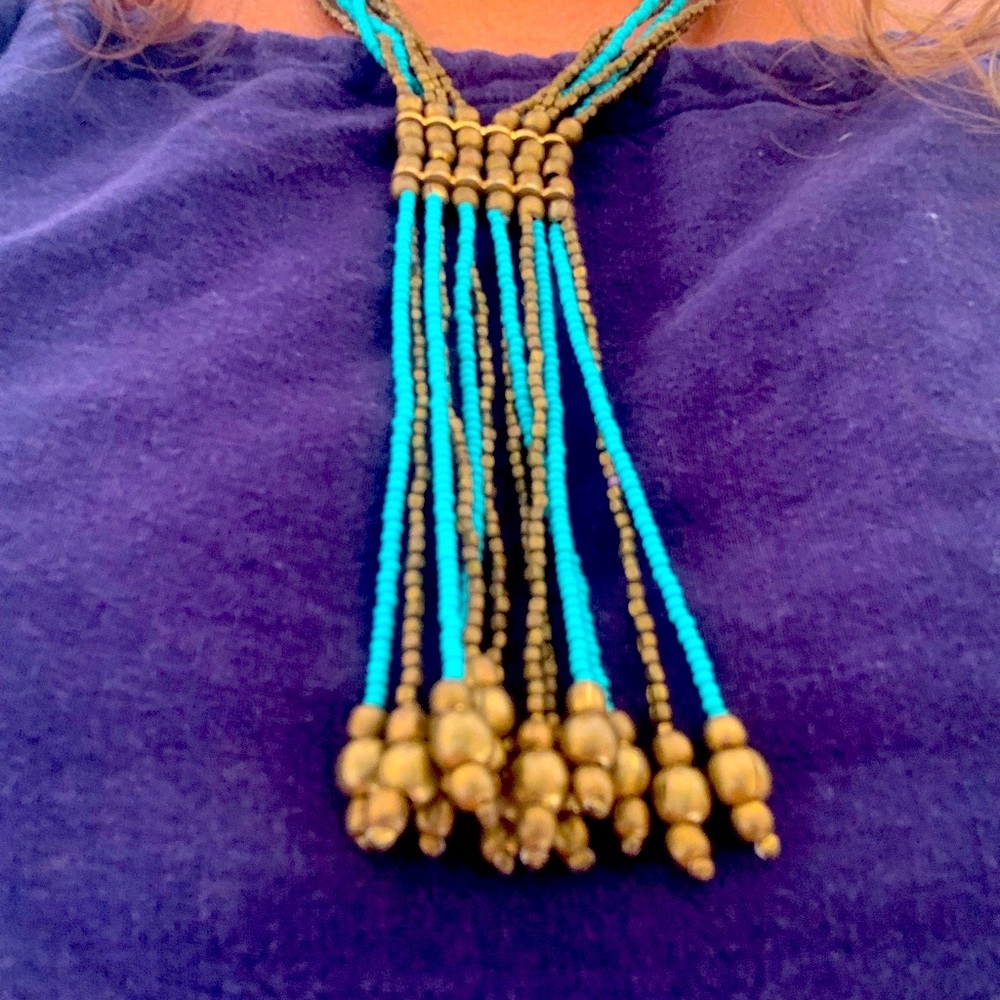 Turquoise and brass Boho necklace